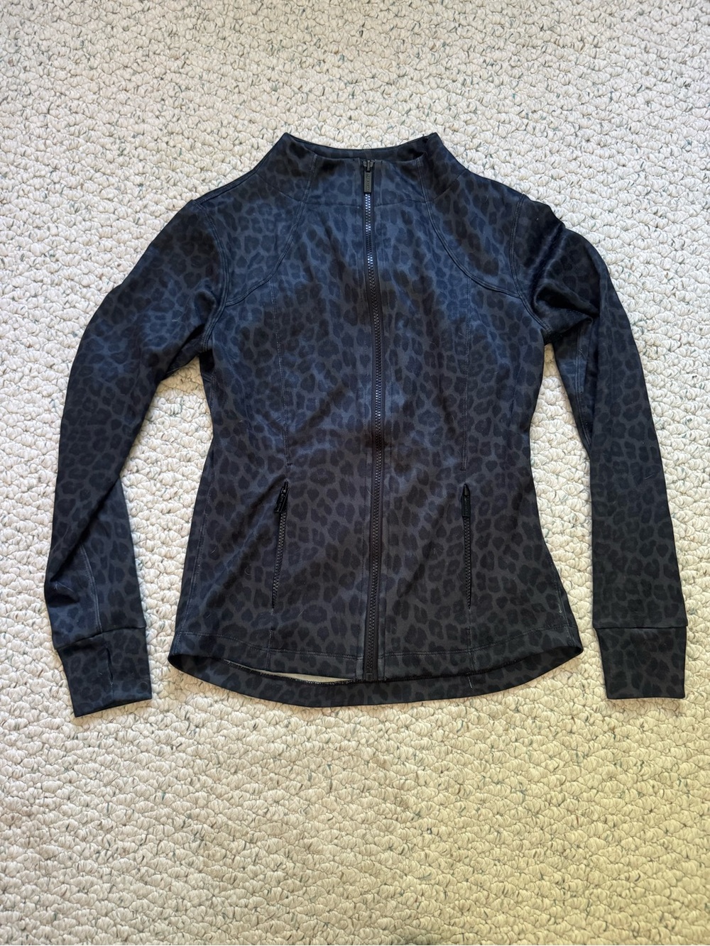 Vie Active Black Leopard Print Zip-Up Jacket